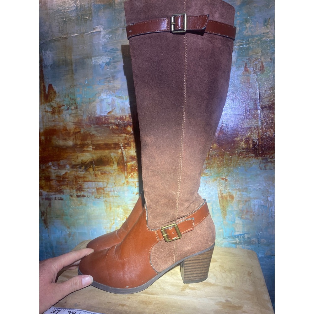 GH Bass Noreen Womens 6.5 M Tall Knee High Boots Brown Leather Suede Block Heel - Picture 2 of 6